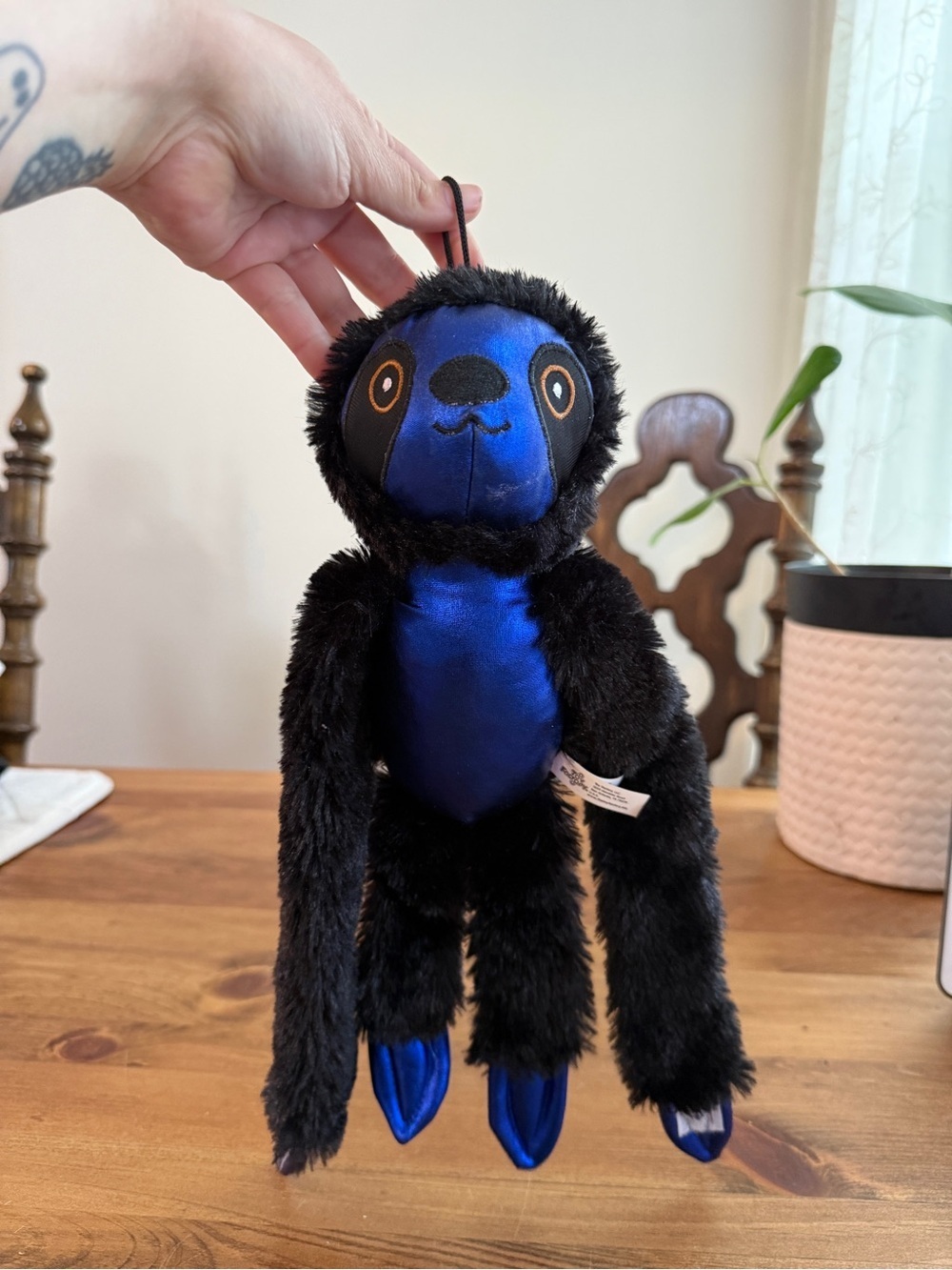 Toy Factory Plush Sloth with Royal Blue Satin Accents